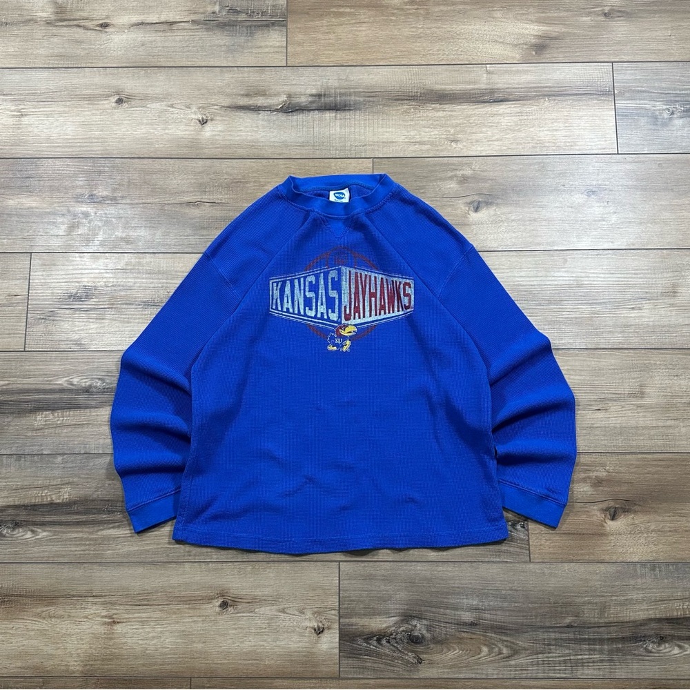 Vintage 2000s NCAA Kansas Jayhawks Blue Long Sleeve Thermal